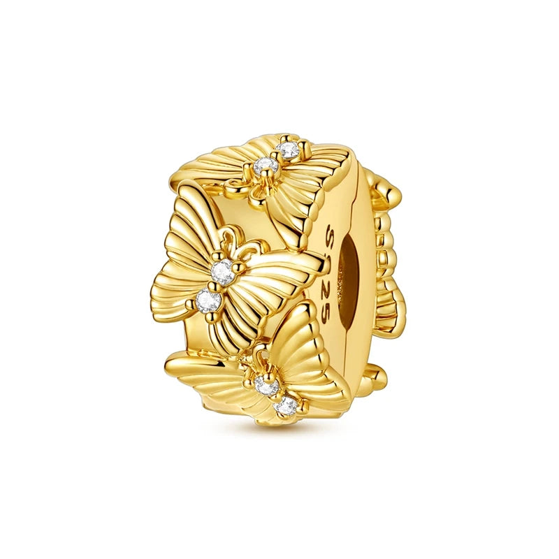 925 Sterling Silver Golden Charms CZ Zirconium Luggage Cross Traveling Dangle Bracelet DIY Jewelry Gifts for Women