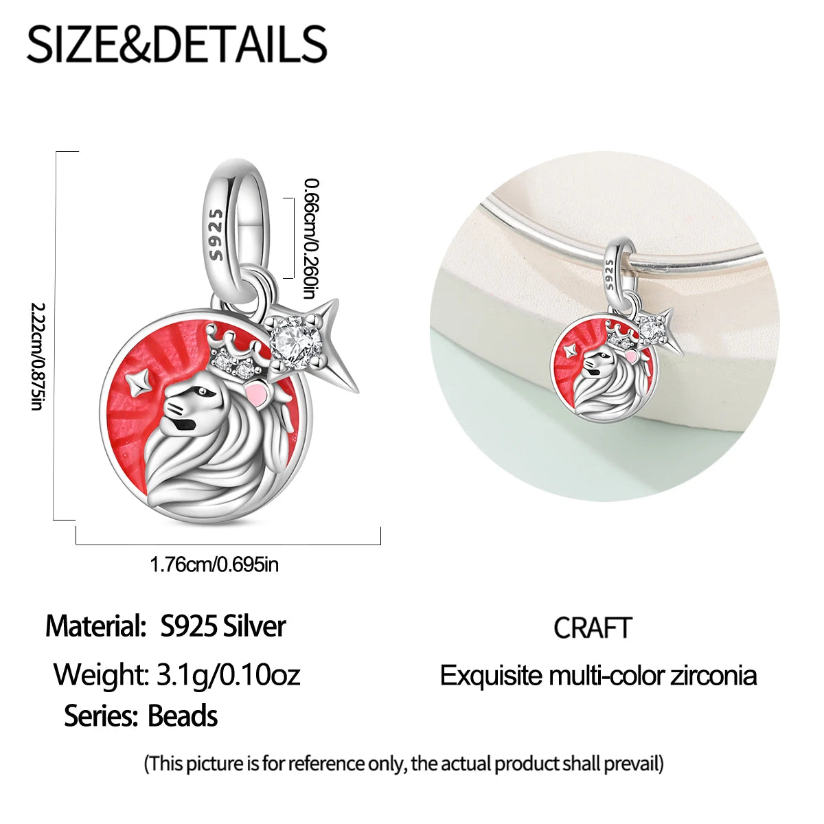 925 Sterling Silver Crowned Lion King Amulet Charm Guardian Talisman Pendant Fit Original Charm Bracelets Women DIY Jewelry Gift - Madeinsea©