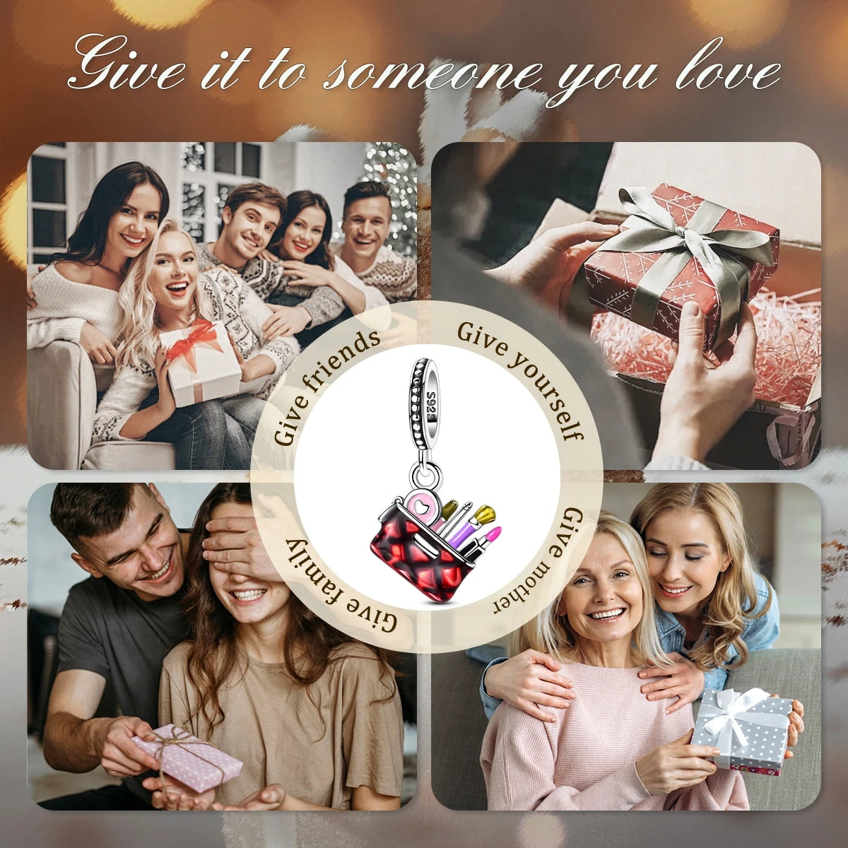 New In 925 Sterling Silver Red Makeup Kit Pendant Beads Charms Fine Jewelry Fit Original 925 Bracelet For Women DIY Gift