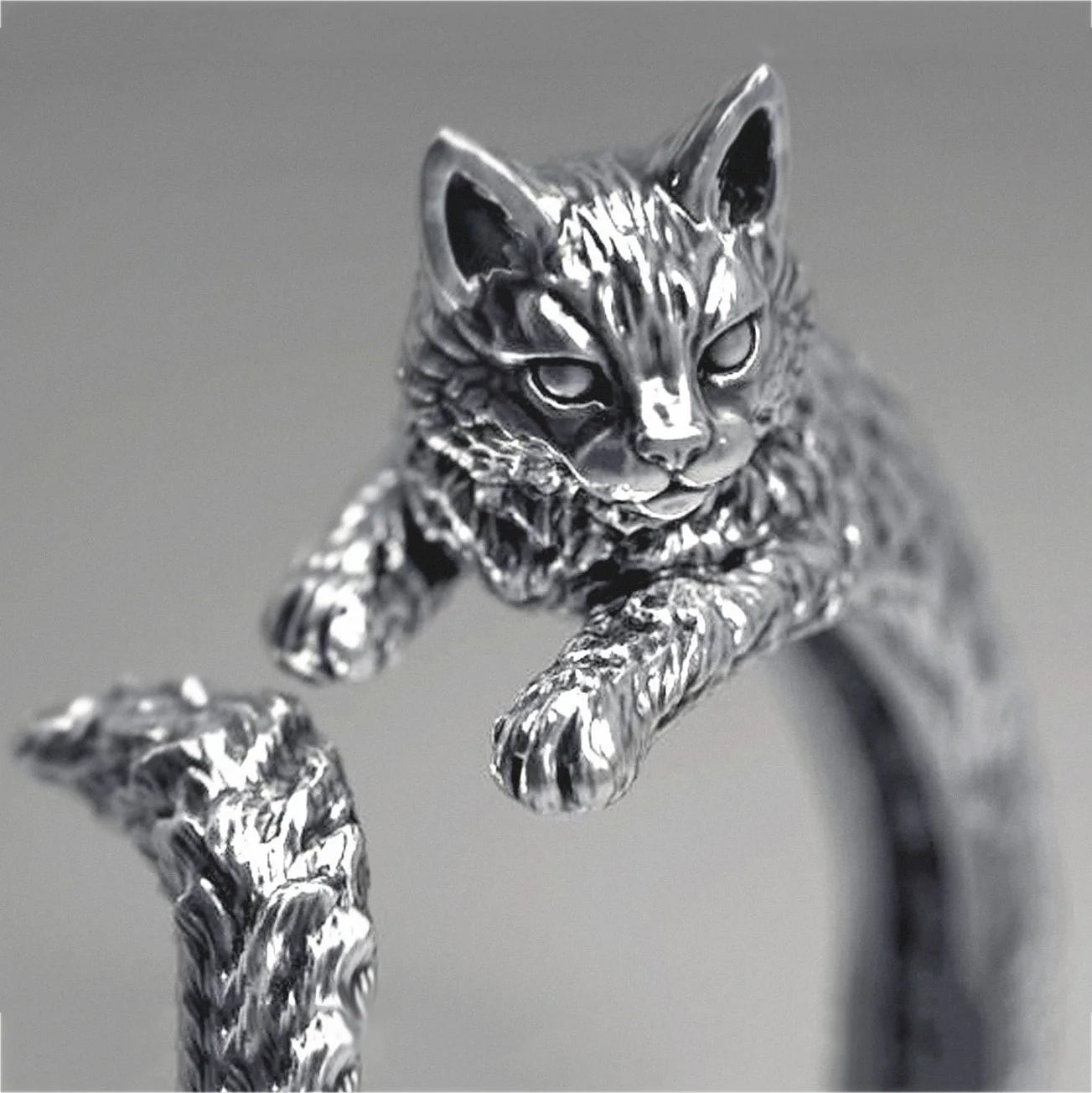 Retro Dark Cat Kitty Ring For Men Women Gothic Silver Color Adjustable Ring Pet Handmade Jewelry Accessories Unisex Lovers Gift - Madeinsea©