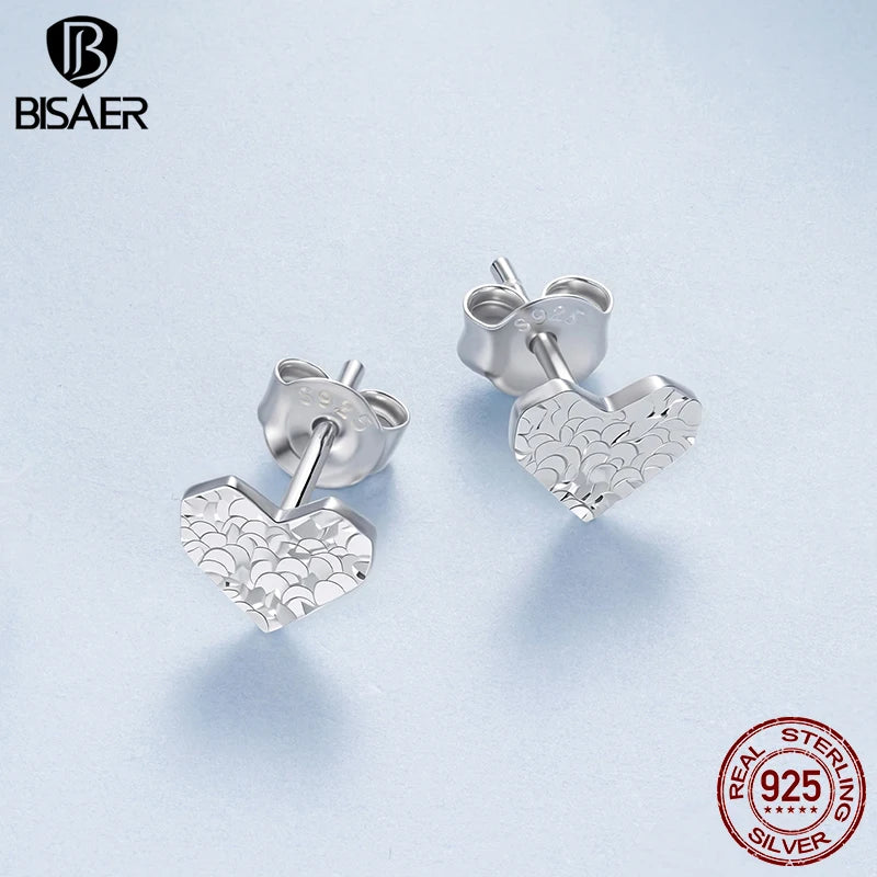 BISAER Real 925 Sterling Silver Dazzling Butterfly Stud Earrings Mini Heart Hypoallergenic Earrings for Girls Party Fine Jewelry