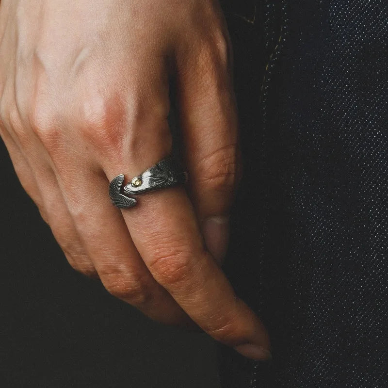 Buyee 925 Sterling Silber Einzigartiger Ring Finger Süßer Fisch Offener Ring für Frauen Mann Mode Tier Punk Feiner Schmuck Kreis mit Box