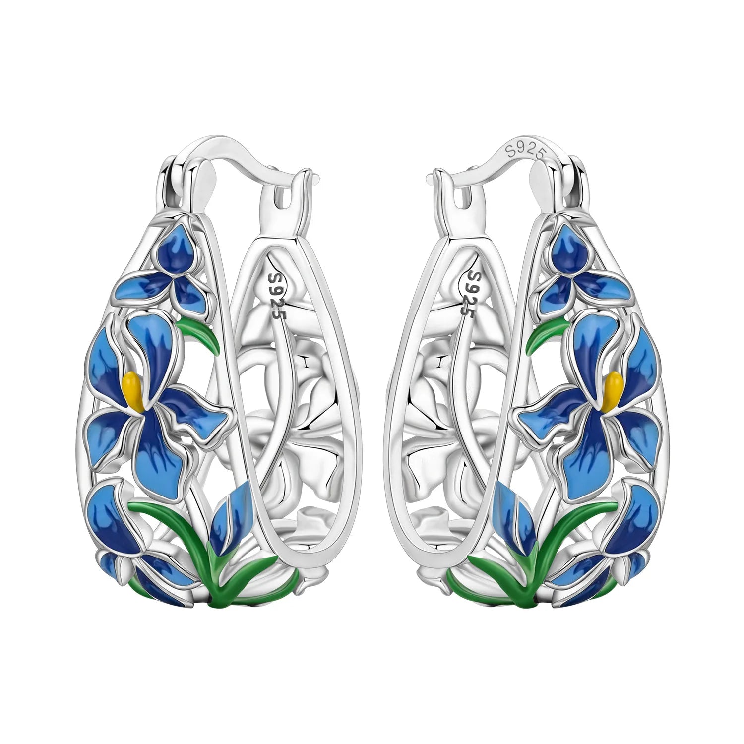 PANPOKI S925 Sterling Silver Golden Cherry Blossom Butterfly Earrings Hoop Earrings For Women Jewelry Original Party Gifts