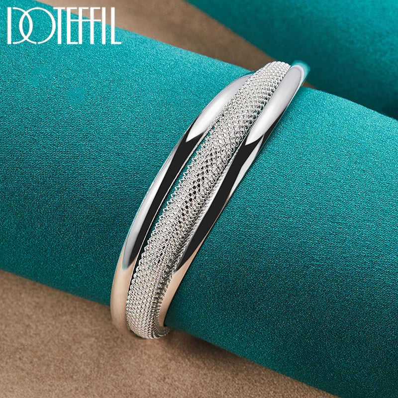 DOTEFFIL 925 Sterling Silver Large Reticulated Smooth Bangle Bracelet For Woman Man Wedding Engagement Jewelry - Madeinsea©