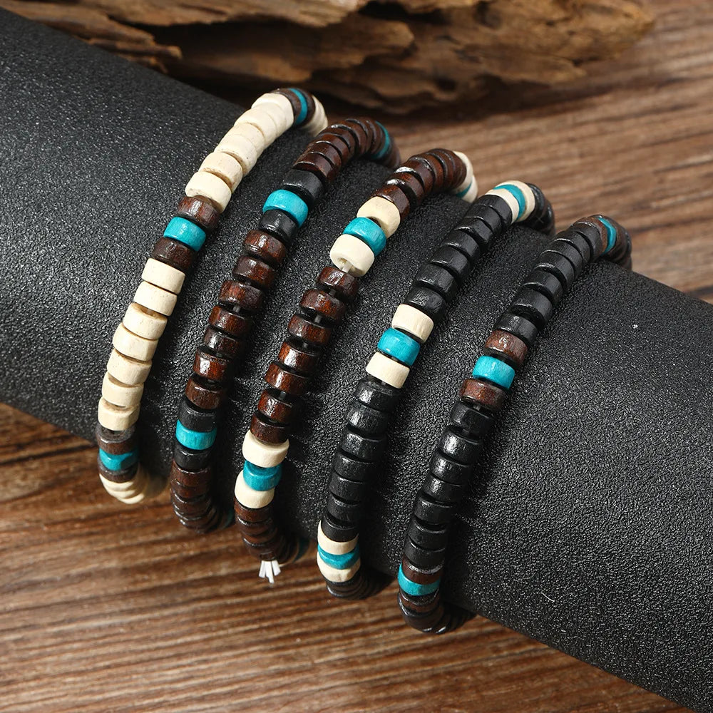 Wholesale Best-selling Multi-layer Buddha Bead Beaded Bracelets Men's Retro Style Multi-layer Elastic Thread Adjustable Wooden