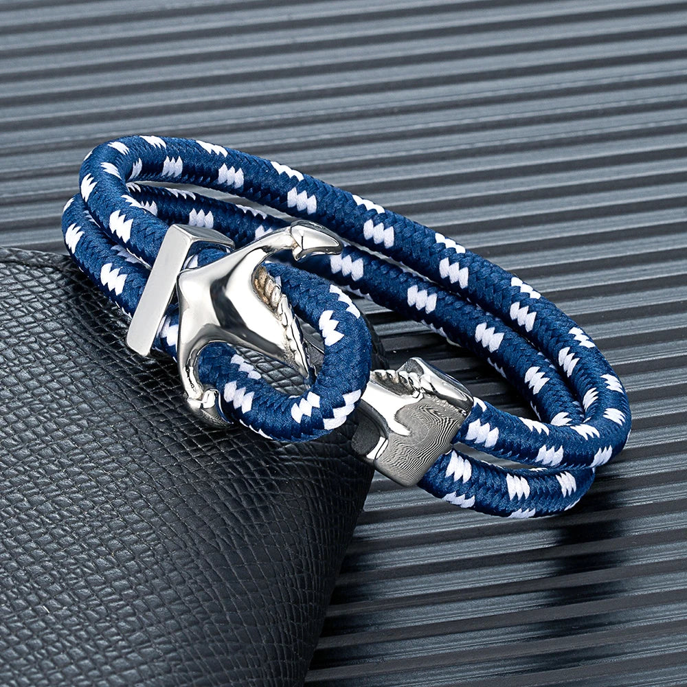 MKENDN Minimalist Nautical Style Anchor Bracelets Men Women Mulitcolor Surfer Rope Bracelet Stainless Steel Boat Hook