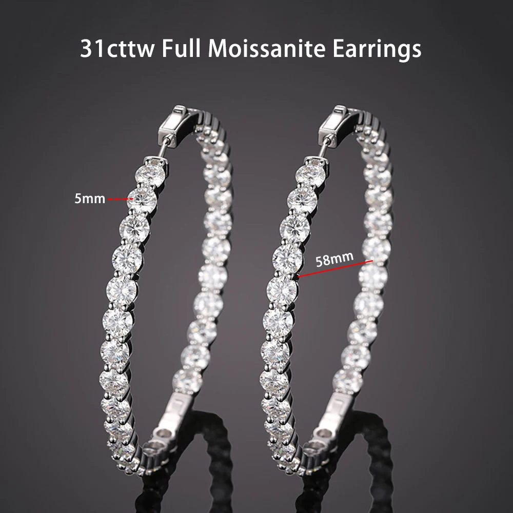 Serenity 31cttw 5mm D Color Moissanite Hoop Earrings For Women Wedding Bridal S925 Silver Earrings Anniversary Gift Fine Jewelry