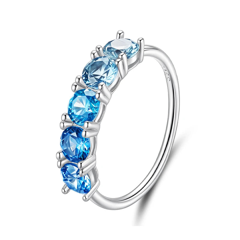 BAMOER 925 Sterling Silber Transparenter, meerblauer runder Halb-Ewigkeitsring mit Zirkonia-Besatz – das perfekte Geschenk für Damen und Teenager zum Geburtstag oder zur Party