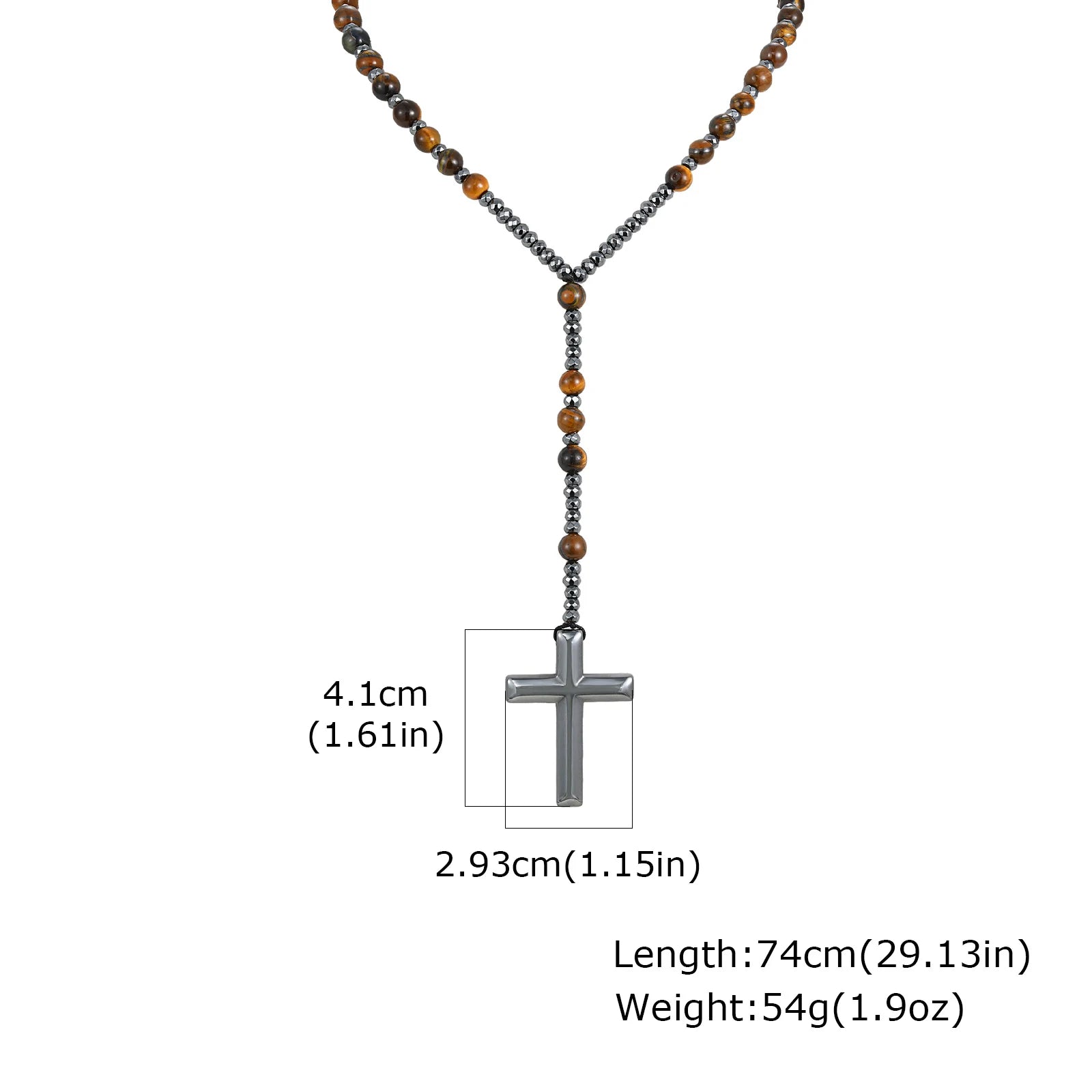 Vnox Natural Stone Power Banlace Healing Beads Necklaces for Men Women,Long Rosary Necklaces,Christian Prayer Faith Cross Collar