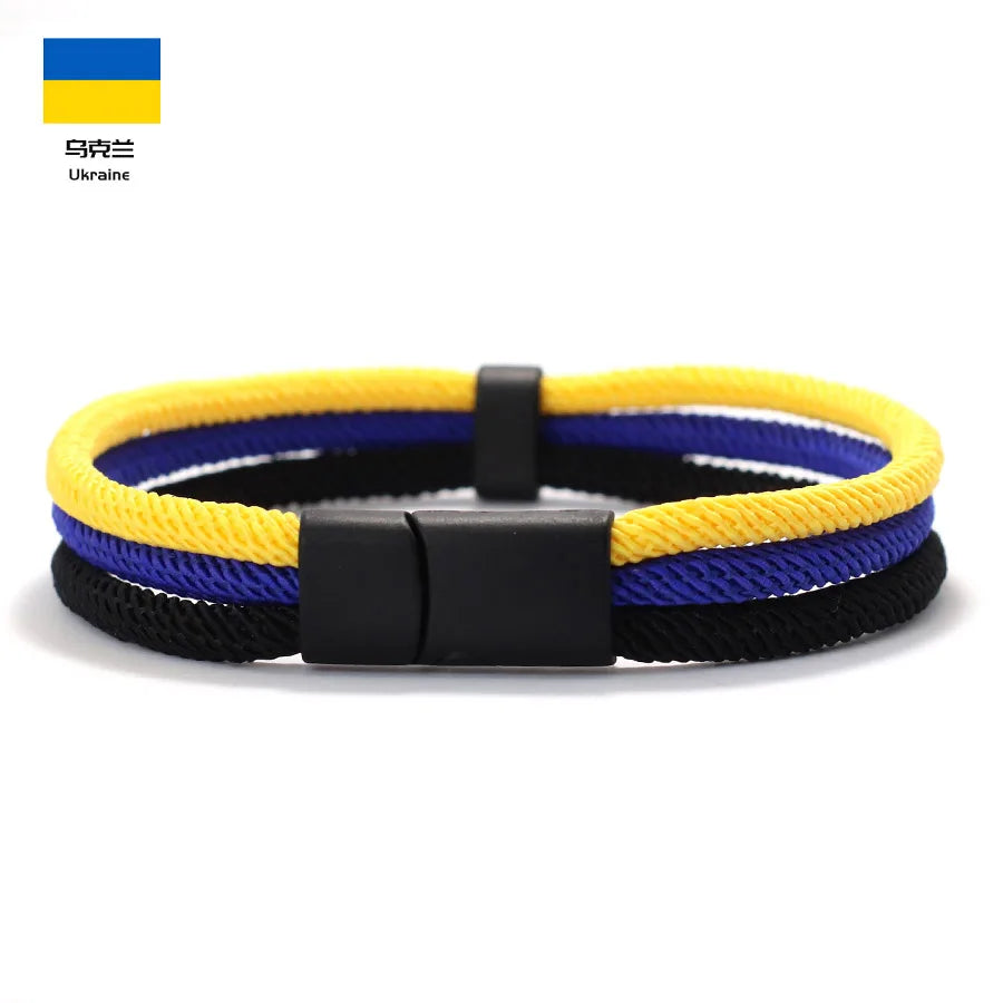 Multi Color Size National Flag Color Charm Bracelet Unisex Detachable Magnet Buckle Wrap Braslet Grade A 4mm Rope Braclet Joias