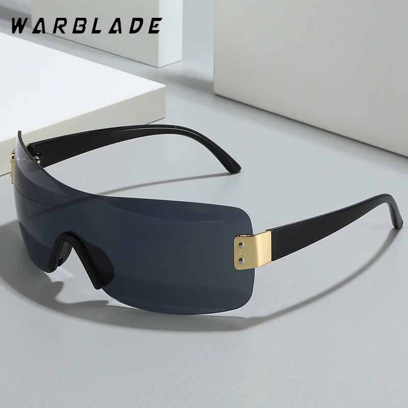 Luxusmarkendesign Einteilige Y2K Randlose Punk-Sonnenbrille Goggle Frauen Männer Luxusmarke Wrap Around Sonnenbrille Brillen Sport