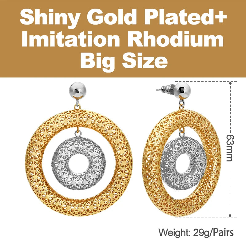 IVOG Bicyclic Ring Hollowed Out Drop Earrings For Women Brass Gold Color Earrings Fashion Luck Jewelry official-website