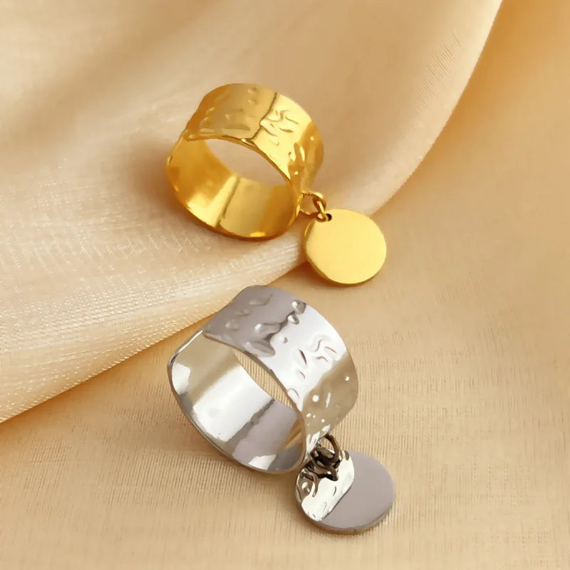 Stainless Steel Chunky Rings For Women Gold Color Waterproof Smooth Round Pendant Finger Ring Unisex Party Aesthetic Jewelry