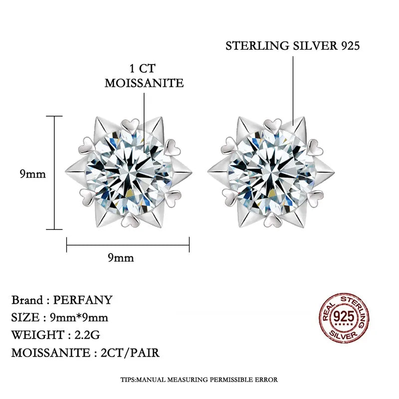 PERFANY 0.3-2CT Moissanite Earrings for Women S925 Pure Silver Six Claw Snowflake Laboratory Diamond Wedding Exquisite Jewelry - Madeinsea©