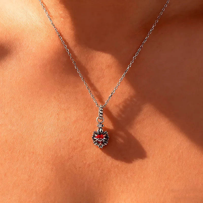 WOSTU 925 Sterling Silver Anatomical Skull Charms Red Heart Pendant Murano Glass Beads for Bracelet Making, DIY Jewelry Findings