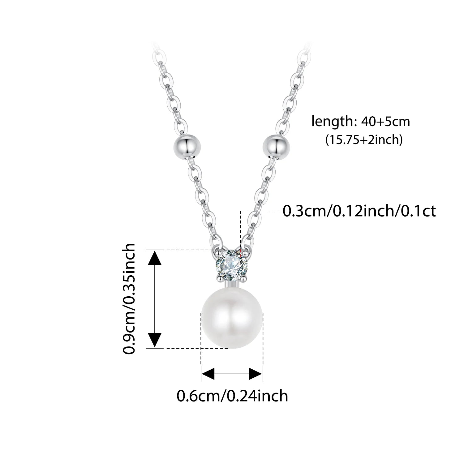 BISAER Moissanite Pearl Necklace Cutting Lab Grown Diamond 925 Sterling Silver Necklaces Plated White Gold Wedding Fine Jewelry