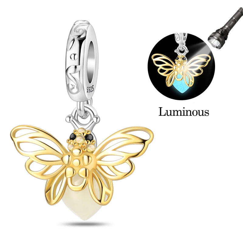 Original Charms Beads 925 Sterling Silver Golden Leopard Firefly Butterfly Hot Air Balloon Beads Fit DIY Bracelet Fine Jewelry