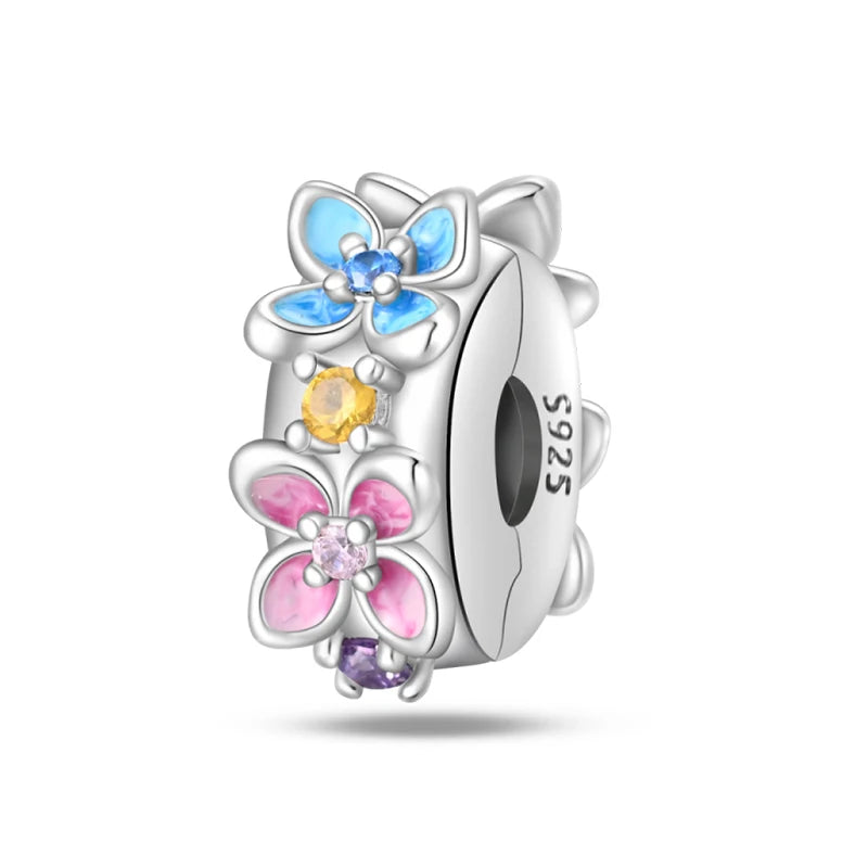 Springtime 925 Silver Gem Butterfly Dragonfly Flowers Charms Pendant Fit Pandach 925 Original Bracelets DIY Little Fresh Jewelry