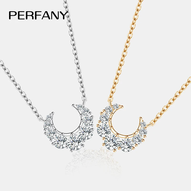 PERFANY 0.66CT Full Moissanite Necklace for Women S925 Pure Silver Moon Design Laboratory Diamond Pendant Fashion Luxury Jewelry - Madeinsea©