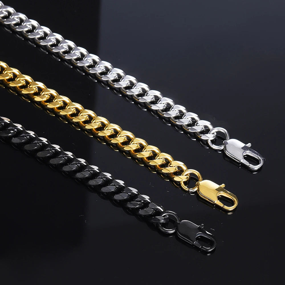 MKENDN 4-6-8mm Locomotive Men Punk Rock Stainless Steel Curb Cuban Link Chain Silver Color Bracelet For Women Biker Jewelry