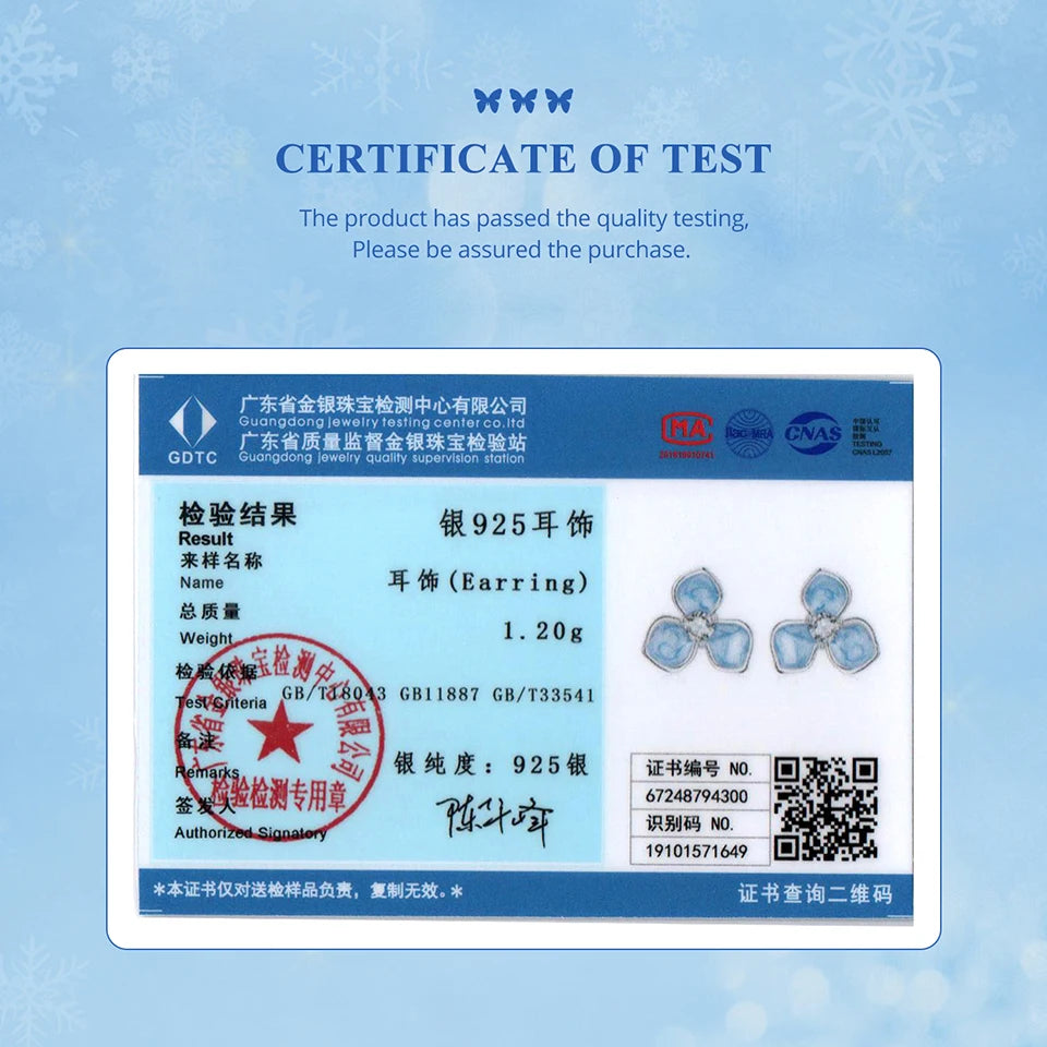 BAMOER Authentische Ohrstecker aus 925er Sterlingsilber mit blauen Blumen, weißvergoldete hypoallergene Ohrstecker in Blumenform SCE1824