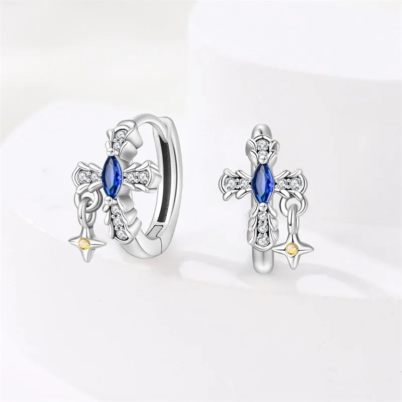 New Earrings 925 Silver Shining Baroque Style Retro Cross Hoop Earrings For Women Daily Wear Birthday Fine Party Jewelry Gift