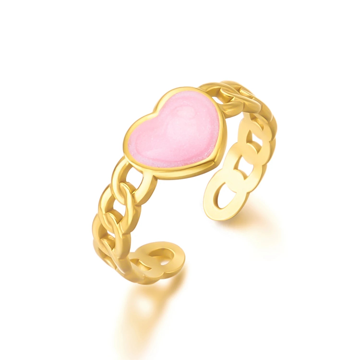 Bohemian Gold Color Enamel Open Rings For Women Stainless Steel Love Heart Shape Adjustable Finger Ring Luxury Charm Jewelry