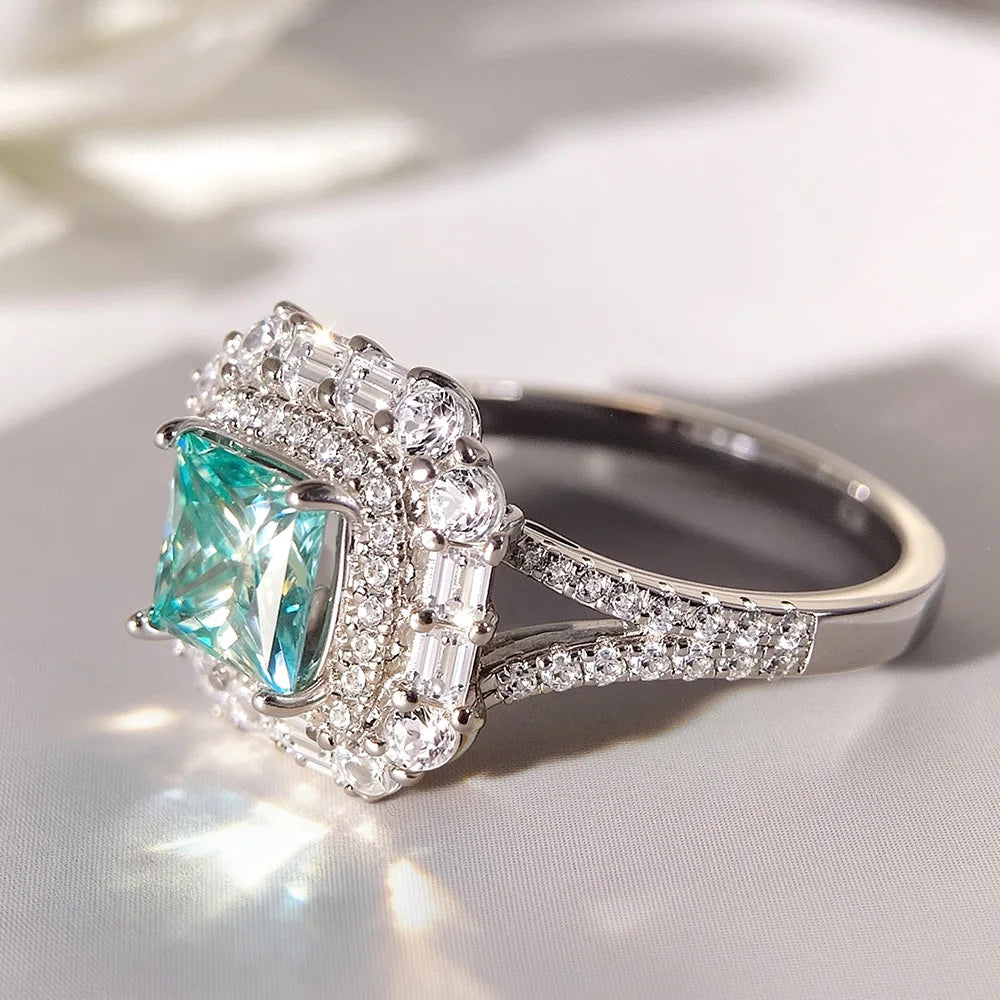 1ct Princess Paraiba Moissanite Rings for Women Gift Solid s925 Silver Blue Green Lab Diamond Eternity Rings Plated 18K Jewelry - Madeinsea©