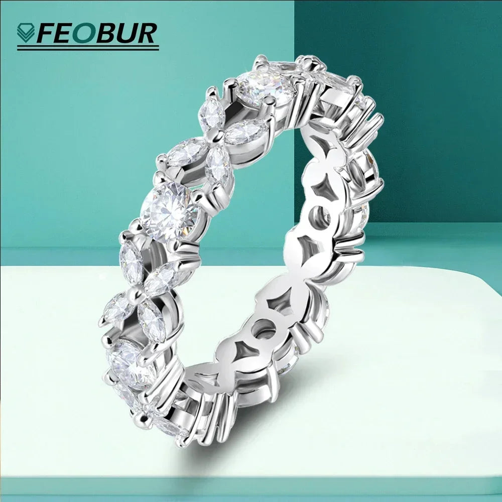 D Color Full Moissanite Ring for Women Butterfly 925 Sterling Silver Marquise Round Cut Diamond Eternity Wedding Band Jewelry - Madeinsea©