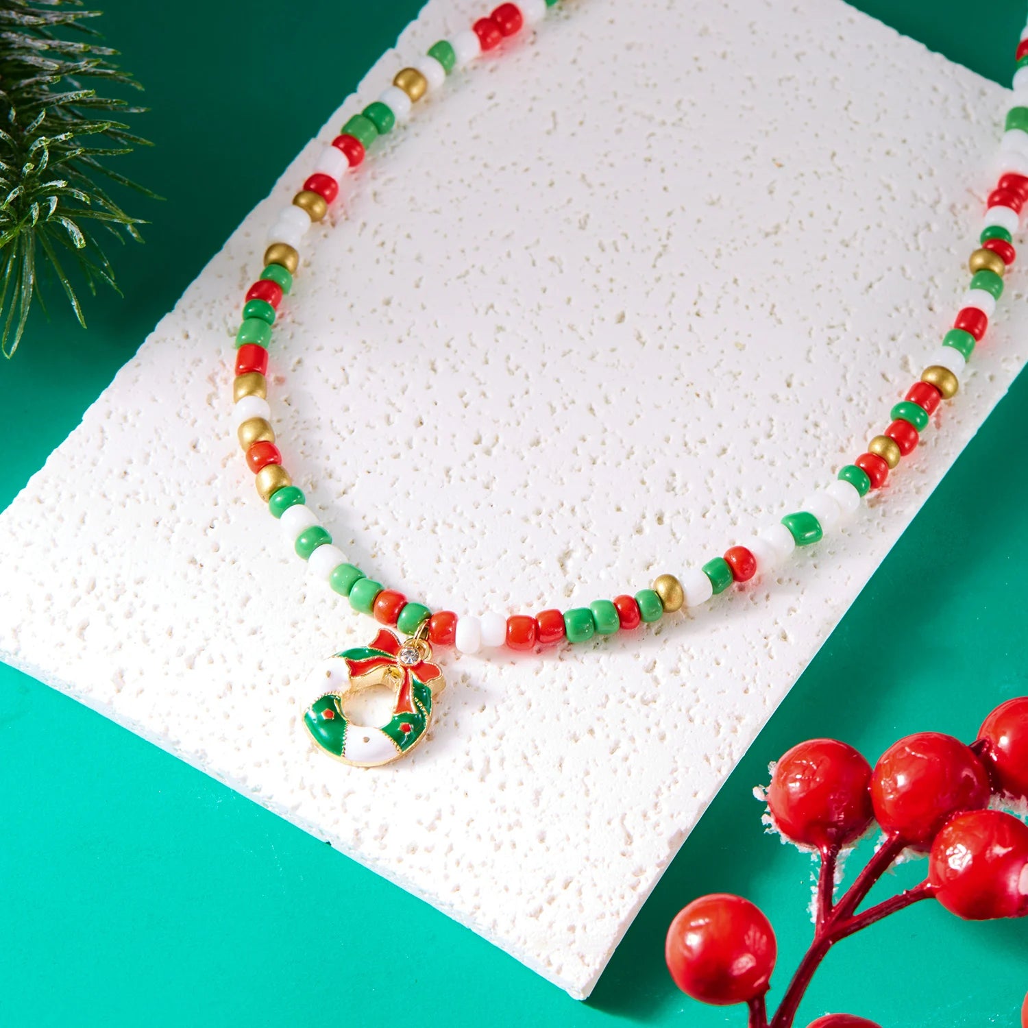 Weihnachtskette mit Reisperlen für Damen und Mädchen, Weihnachtsbaum, Schneemann, Weihnachtsmann, Schlüsselbein-Choker, Weihnachtsgeschenk