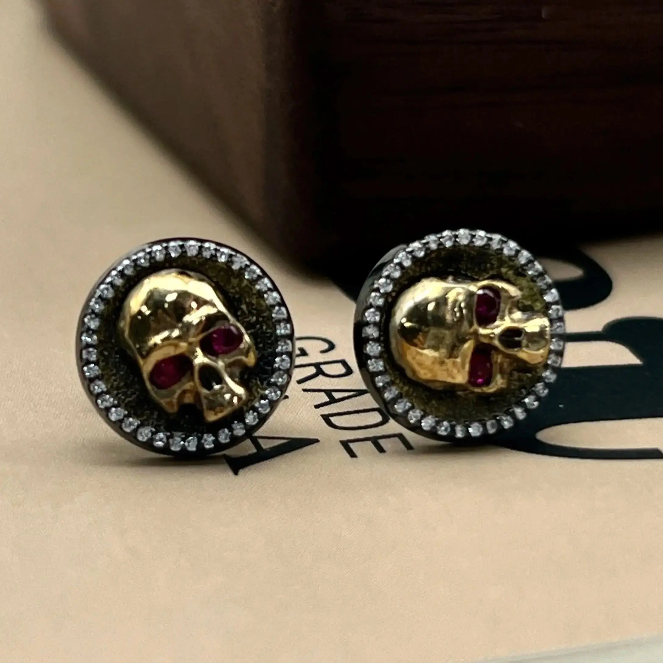S925 silver personalized black-coated skull earrings for men and women; mythical dark style stud earrings