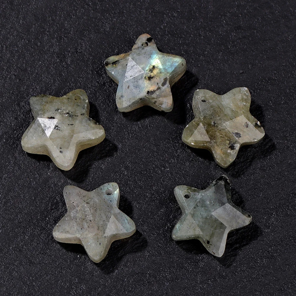 14MM Natural Faceted Stone Pendant Five Star Shape Amethysts Amazonite Quartz Charm Bead For Earrings Bracelets Necklace DIY