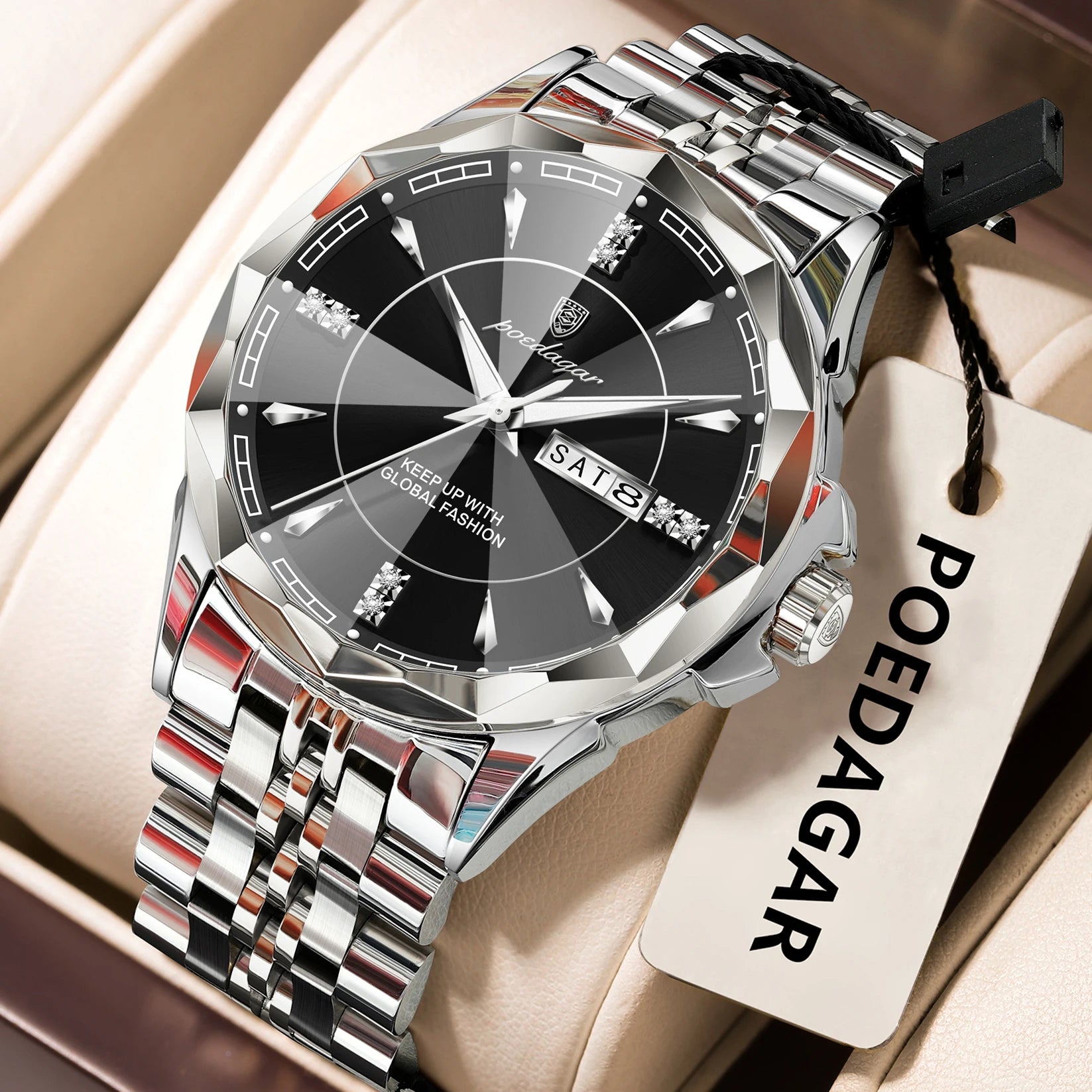 POEDAGAR Luxury Fashion Man Clock Top Business Waterproof Luminous Date Week Men's Watches Quartz Stainless Steel Men Wristwatch - Madeinsea©