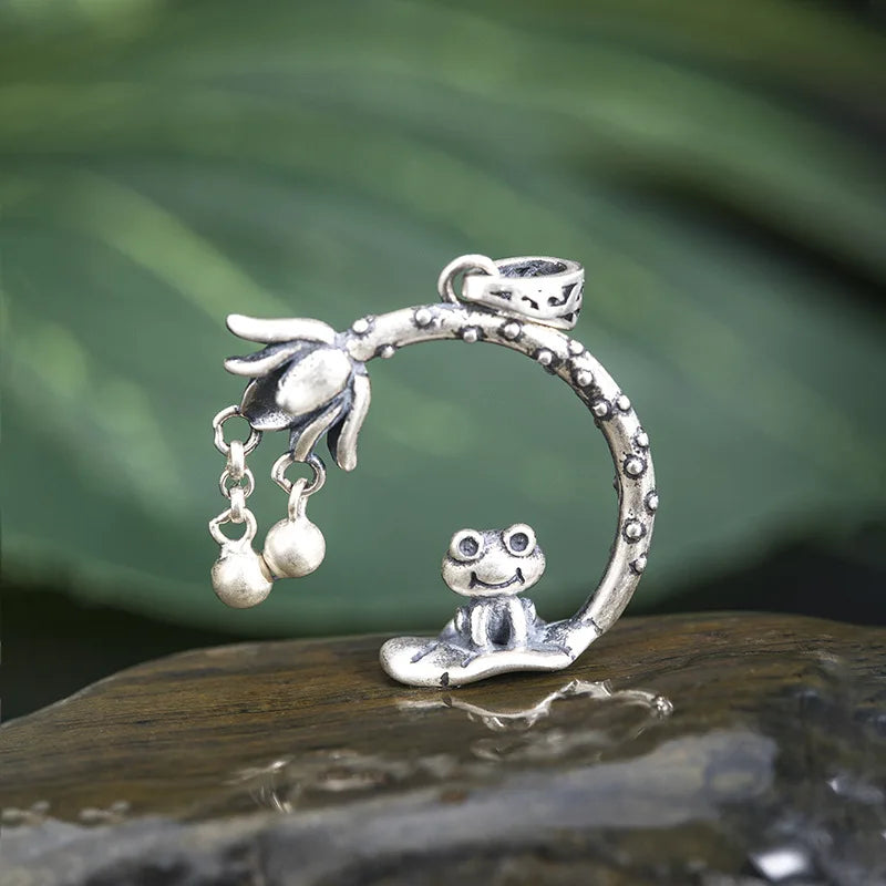 MKENDN Vintage 925 Sterling Silver Cute Frog Pendant For Necklace Men Women Fashion Accessories Jewelry