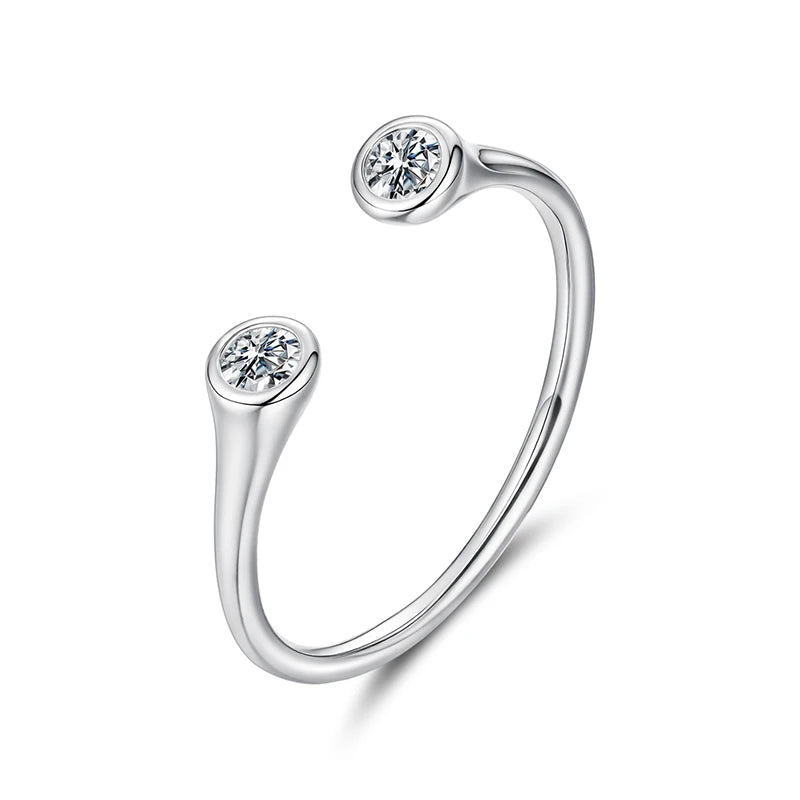 WOSTU 2 Stone Moissanite Open Ring S925 Sterling Silver For Women,Diamond Cut Minimalist Wedding Promise Rings Gift for Her - Madeinsea©