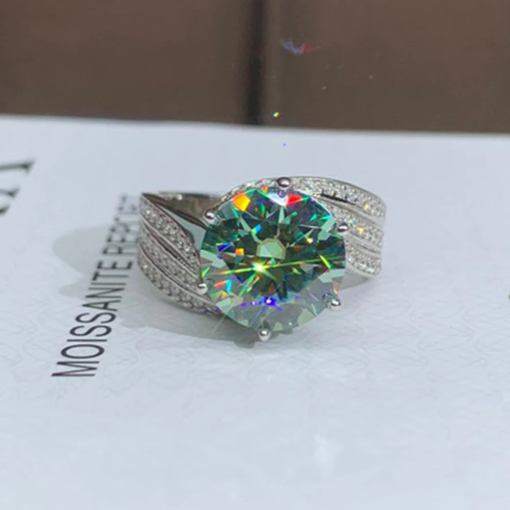 Serenity Day 5Ct Green Moissanite Ring Pass Tester Drill Pen Diamond S925 Sterling Silver Fine Jewelry For Luxury Wedding Gift