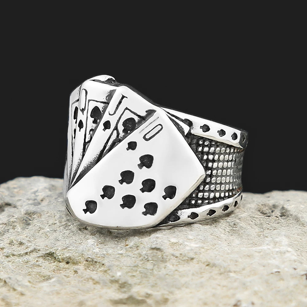 Vintage Stainless Steel Lucky Poker Rings For Men Women Hip Hop Biker Playing Card Finger Ring Fashion Party Jewelry Accessories