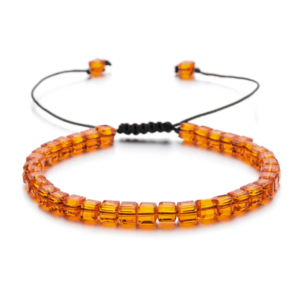 MKENDN Square Austrian Crystal Bead Bracelet Adjustable Braided Rope Bracelet Luxury Shimmering Glass Bead Jewelry for Men Women