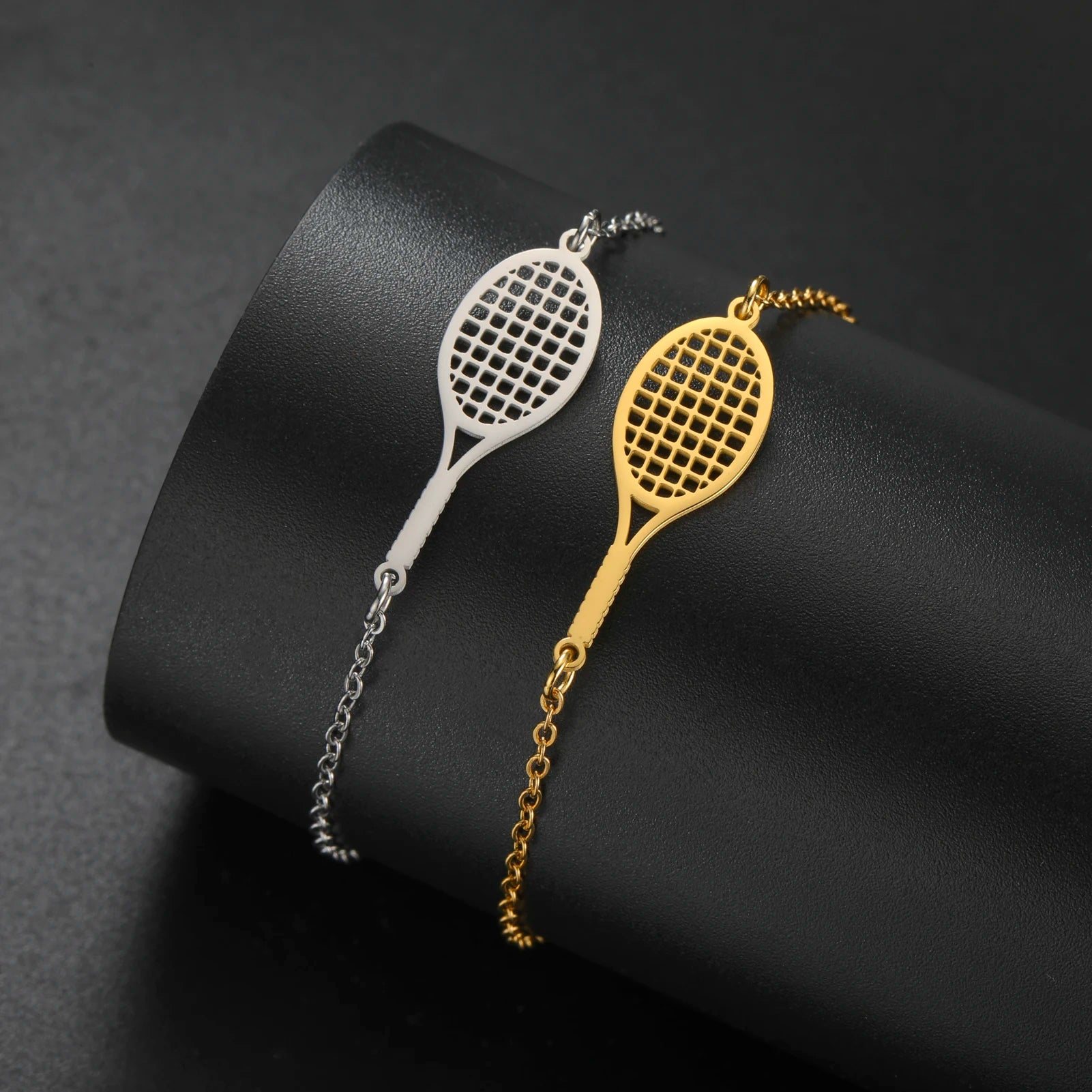 HIPEE Tennis Racket Pendant Bracelet For Women Men Stainless Steel Sport Cuff Charms Bracelets Girls Summer Jewelry Gifts