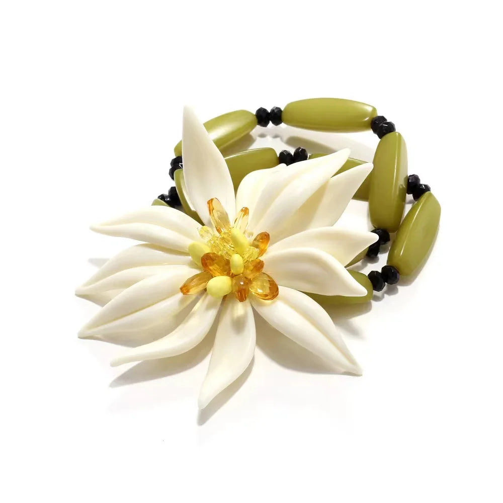 ZAA Bohemian Handmade Beaded Large Flower CharmBracelet