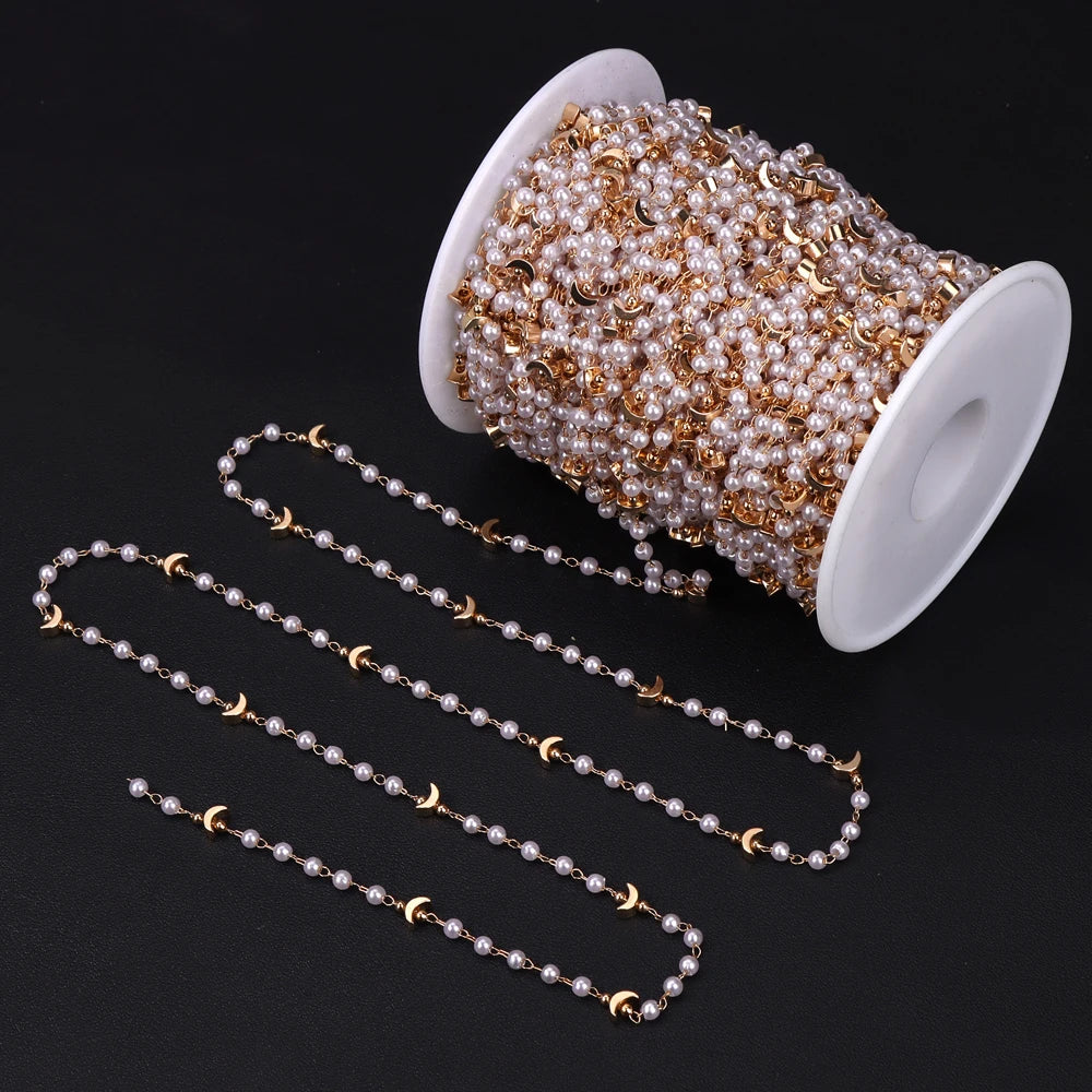 50/100cm Imitation Pearl Beads Handmade Chain Gold Color Adjustable Zinc Alloy Beading Chains For Jewelry Making Crafts Supplies