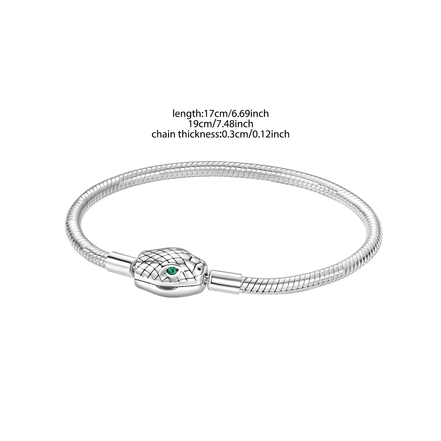 BISAER 925 Sterling Silver Snake Green Zircon Bracelet Snake Bone Basic Bracelet for Women Charms Beads DIY Fine Jewelry Gift