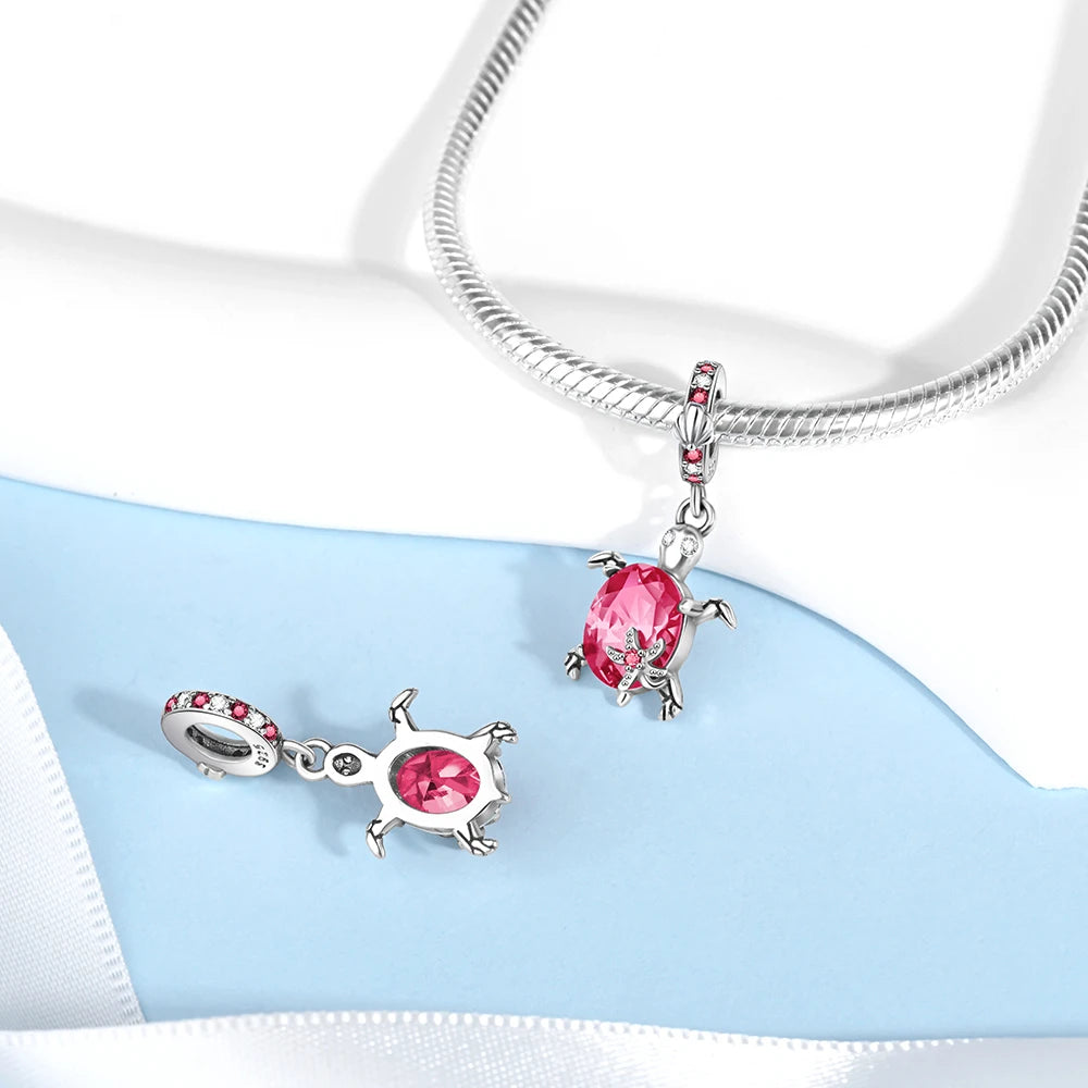 Breloque en forme de tortue de mer en verre de Murano coloré en cristal pour bracelet Pandora, en argent sterling 925, bijoux fins