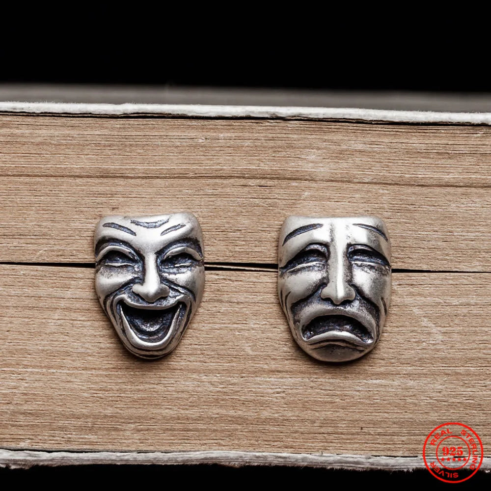 MKENDN 925 Sterling Silber Kreativer Retro-Ohrstecker mit lachendem Gesicht im Punk-Streetstyle für Damen und Herren – Feiner Schmuck