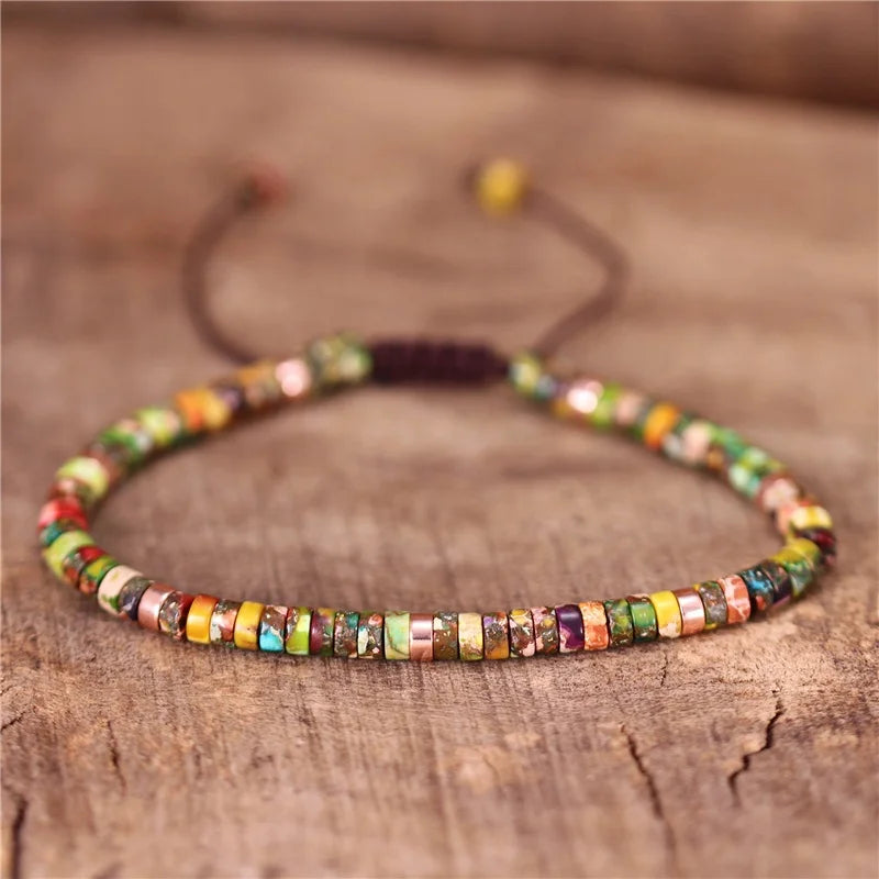 Bohemia 2x4mm Tile Natural Stone Beads Adjustable Bracelet Stretch Tibetan Gemstones Jasper Beaded Bracelets for Women Wholesale