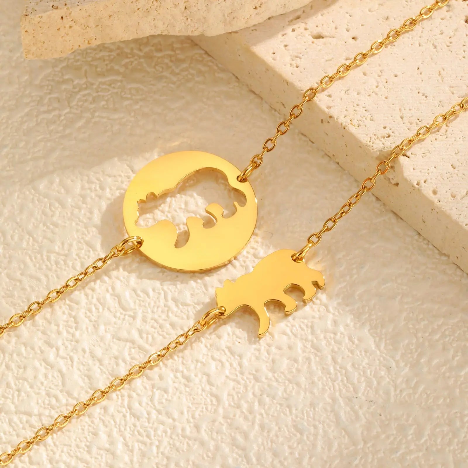 Vnox Stainless Steel Hollow Bear Bracelet For Mother And Daughter Gold Color Round Accessories Hand Jewelry Chain Bracelets