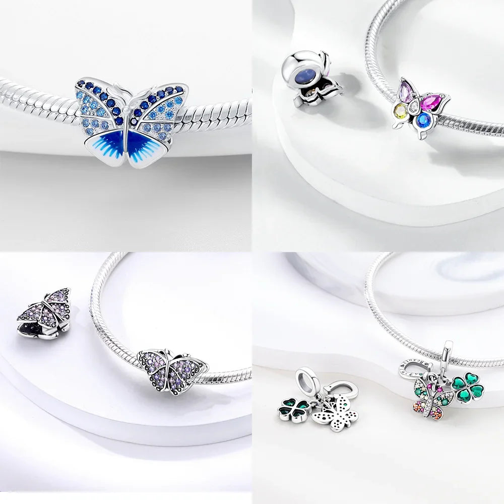 Charms 925 Silver Butterfly Series Zircon Colorful Butterfly Beaded Pendant Fit Original Bracelet DIY Jewelry Making for Women