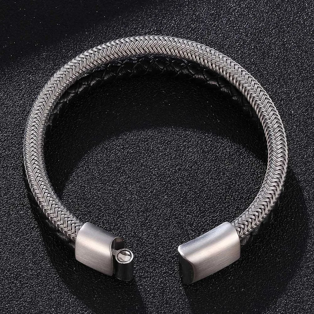 MKENDN Luxury Classic Men Jewelry No Fade 6mm Steel Wire Waterproof Rope Leather Bracelet Simple Cuff Charm Bracelet Gifts