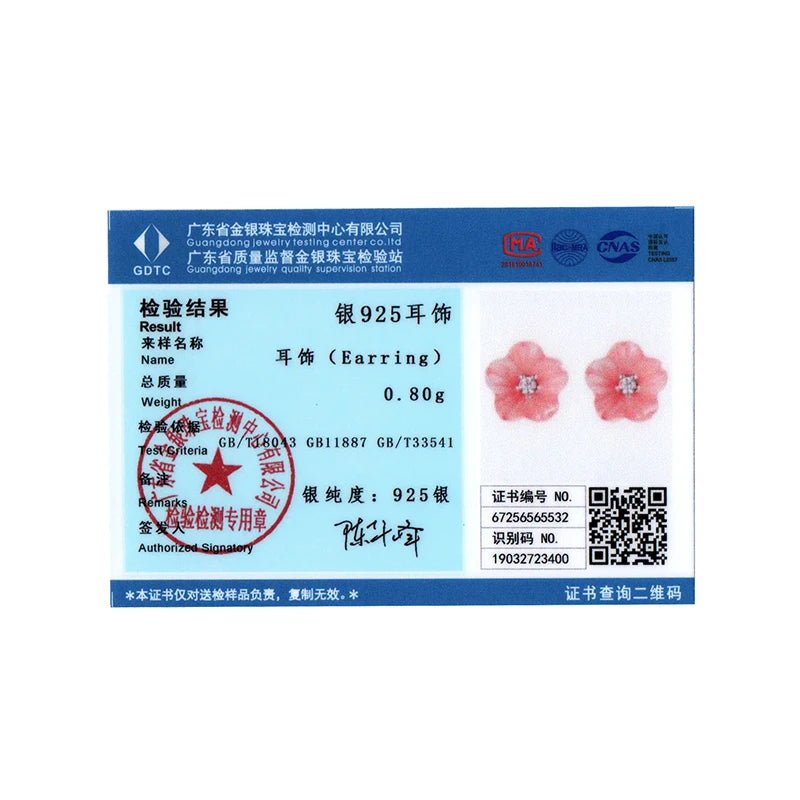 BISAER 925 Sterling Silver Sakura Pink Shell Stud Earrings Flower Hypoallergenic Stud Ear for Women Party Fine Jewelry EFE1190