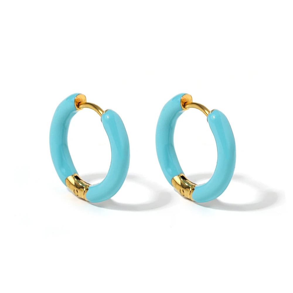 AENSOA Colorful Enamel Stainless Steel Hoop Earrings for Women Geometric Round Circle Earrings Trendy Gold Color Jewelry 2023